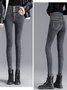 Fluff/Granular Fleece Fabric Casual Tight Jeans