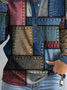 Women Casual Shawl Collar Color Block Blue Long Sleeves Top