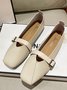 Women's Pu Plain Buckle Slip On Flat Shoes