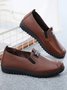 Faux Leather Casual Vintage Letter Panel Soft Sole Loafers