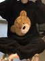 Flannel Cute Cartoon Bear Pajamas Long Sleeve Pants Loungewear Set Plus Size