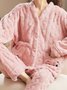 Flannel Cartoon Bear Big Pocket Pajamas Long Sleeve Pants Loungewear Set Plus Size