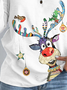 Women's Christmas Sweatshirt Cute Reindeer Print Henley Shirt Collar Long Sleeve