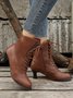Plus Size Lace-Up Decor Side Zip Spool Heel Boots
