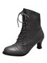Plus Size Lace-Up Decor Side Zip Spool Heel Boots