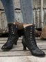 Plus Size Lace-Up Decor Side Zip Spool Heel Boots