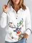 Women's Christmas Sweatshirt Cute Reindeer Print Henley Shirt Collar Long Sleeve