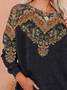Crew Neck Loose Vintage Ethnic Sweatshirt