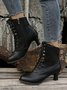 Plus Size Lace-Up Decor Side Zip Spool Heel Boots