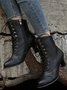 Plus Size Lace-Up Decor Side Zip Spool Heel Boots