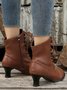 Plus Size Lace-Up Decor Side Zip Spool Heel Boots