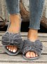 Casual Bow Decor Plain Velvet Living Room Slippers