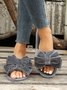 Casual Bow Decor Plain Velvet Living Room Slippers