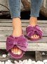 Casual Bow Decor Plain Velvet Living Room Slippers