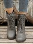 Plus Size Lace-Up Decor Side Zip Spool Heel Boots