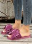 Casual Bow Decor Plain Velvet Living Room Slippers