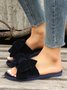 Casual Bow Decor Plain Velvet Living Room Slippers