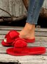Casual Bow Decor Plain Velvet Living Room Slippers