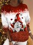 Women Christmas Funny Santa Claus Crew Neck Plain Blue Sweatshirt
