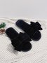 Casual Bow Decor Plain Velvet Living Room Slippers