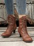 Plus Size Lace-Up Decor Side Zip Spool Heel Boots
