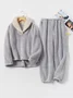 Casual Shawl Collar Fluff/Granular Fleece Fabric Loose Two-Piece Set