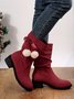 Christmas Pompom Decor Plus Size Faux Suede Slouchy Boots