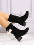 Christmas Pompom Decor Plus Size Faux Suede Slouchy Boots