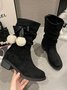 Christmas Pompom Decor Plus Size Faux Suede Slouchy Boots