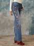 Regular Fit Floral Denim Casual Jeans