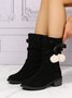 Christmas Pompom Decor Plus Size Faux Suede Slouchy Boots