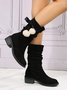 Christmas Pompom Decor Plus Size Faux Suede Slouchy Boots