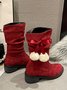 Christmas Pompom Decor Plus Size Faux Suede Slouchy Boots