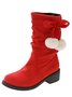 Christmas Pompom Decor Plus Size Faux Suede Slouchy Boots