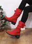 Christmas Pompom Decor Plus Size Faux Suede Slouchy Boots