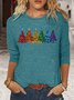 Women's Long Sleeve Blouse Spring/Fall Text Letters Cotton-Blend Crew Neck Daily Going Out Casual Top