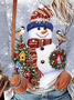 Crew Neck Loose Christmas Snowman Casual T-Shirt
