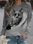 Cat Crew Neck Raglan Sleeve Casual Sweatshirt