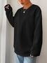 Geometric Loose Crew Neck Drop Shoulder Cable Textured Pullover Sweatshirt