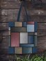 Trendy Denim Paneled Contrast Printed Canvas Shopper Tote Bag