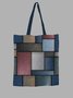 Trendy Denim Paneled Contrast Printed Canvas Shopper Tote Bag