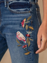 Casual Loose Floral Denim Jeans