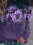Loose Casual Crew Neck Floral Sweatshirt