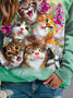 Casual Cat Crew Neck Loose Floral Sweatshirt