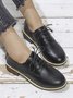 Plain Color Split Joint Casual Lace-Up Flat Shoes