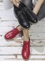 Plain Color Split Joint Casual Lace-Up Flat Shoes