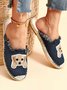 Plus Size Dog Embroidered Canvas Espadrille Slides
