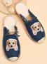 Plus Size Dog Embroidered Canvas Espadrille Slides