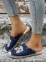 Plus Size Dog Embroidered Canvas Espadrille Slides