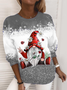 Women Christmas Funny Santa Claus Crew Neck Plain Blue Sweatshirt